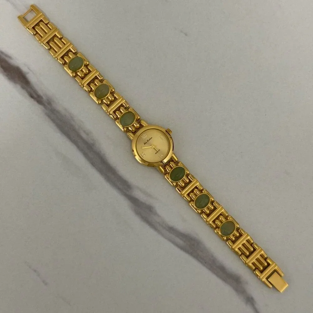 SKU0116 Gold Women Watch with green natural stones Stainless steel+in a gift box